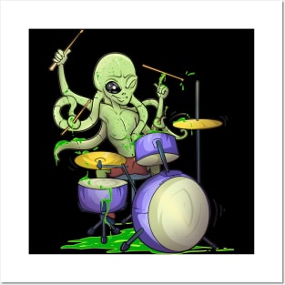 Drum Playing Squid Alien Posters and Art